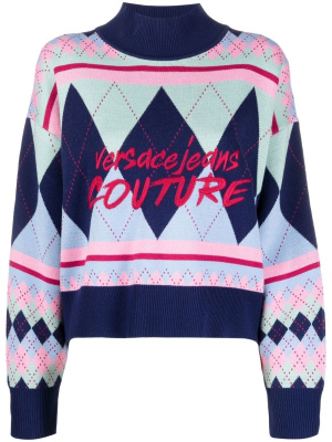 

Argyle-knit logo-embroidered jumper, Versace Jeans Couture Argyle-knit logo-embroidered jumper
