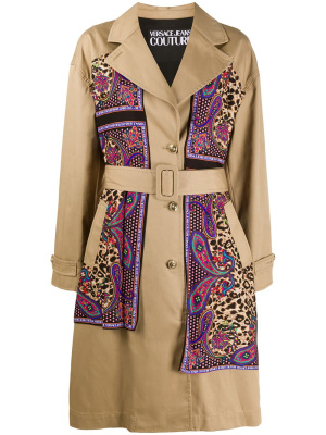

Paisley leopard accent trench coat, Versace Jeans Couture Paisley leopard accent trench coat