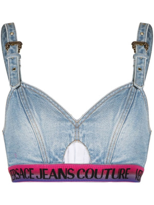 

Logo-band denim crop top, Versace Jeans Couture Logo-band denim crop top