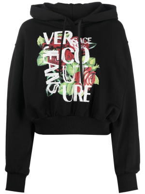 

Cropped logo-print cotton hoodie, Versace Jeans Couture Cropped logo-print cotton hoodie