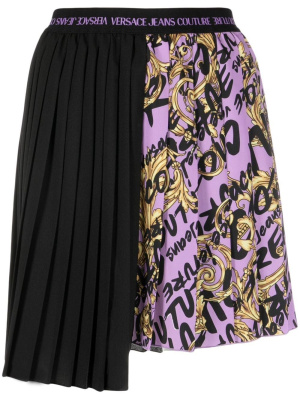 

Logo brush-print pleated skirt, Versace Jeans Couture Logo brush-print pleated skirt