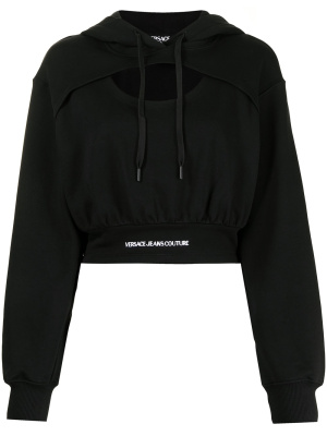 

Logo-waistband cut-out hoodie, Versace Jeans Couture Logo-waistband cut-out hoodie