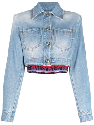 

Cropped logo-hem denim jacket, Versace Jeans Couture Cropped logo-hem denim jacket