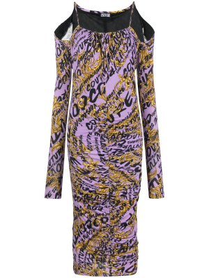 

All-over logo-print gathered dress, Versace Jeans Couture All-over logo-print gathered dress