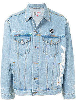 

Logo printed denim jacket, AAPE BY *A BATHING APE® Logo printed denim jacket