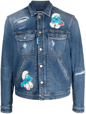 

The Smurfs distressed-effect denim jacket, Dsquared2 The Smurfs distressed-effect denim jacket
