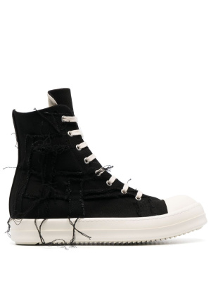 

Distressed-effect lace-up high-top sneakers, Rick Owens DRKSHDW Distressed-effect lace-up high-top sneakers