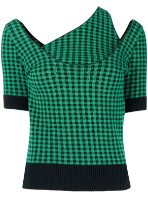 

Gingham-check asymmetrical knit top, Nº21 Gingham-check asymmetrical knit top