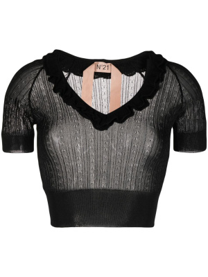 

Scallop-collar cropped knitted top, Nº21 Scallop-collar cropped knitted top