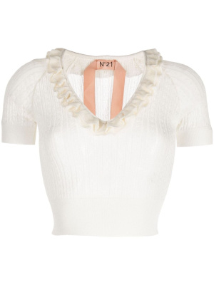 

Scallop-collar cropped knitted top, Nº21 Scallop-collar cropped knitted top