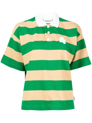 

Logo-patch striped polo shirt, CHOCOOLATE Logo-patch striped polo shirt