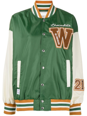 

Embroidered-logo detail college bomber jacket, CHOCOOLATE Embroidered-logo detail college bomber jacket
