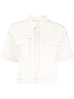 

Contrast-stitching buttoned shirt, CHOCOOLATE Contrast-stitching buttoned shirt