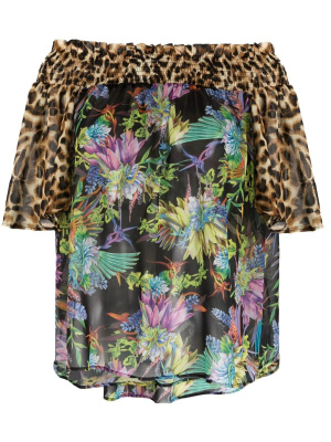 

Mixed-print off-shoulder blouse, Just Cavalli Mixed-print off-shoulder blouse