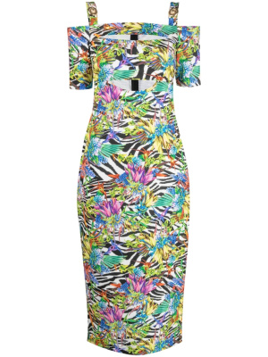 

Mix-print off-shoulder dress, Just Cavalli Mix-print off-shoulder dress