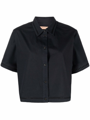 

Leather-embroidery cropped shirt, Yves Salomon Leather-embroidery cropped shirt
