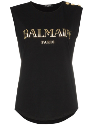 

Sleeveless logo-print T-shirt, Balmain Sleeveless logo-print T-shirt