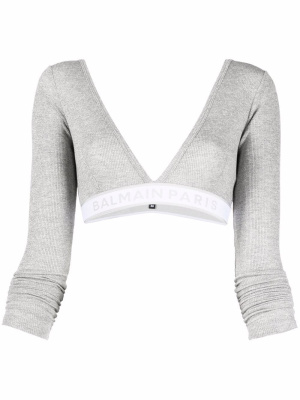 

Logo-underband glitter crop top, Balmain Logo-underband glitter crop top