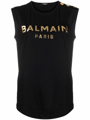 

Logo-print sleeveless T-shirt, Balmain Logo-print sleeveless T-shirt