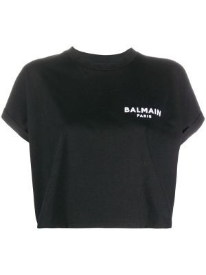 

Logo-embroidered cropped T-shirt, Balmain Logo-embroidered cropped T-shirt