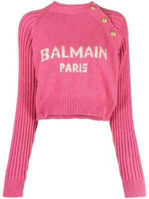 

Logo-intarsia button-embellished sweater, Balmain Logo-intarsia button-embellished sweater