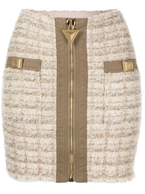 

Zip-detail tweed mini skirt, Balmain Zip-detail tweed mini skirt