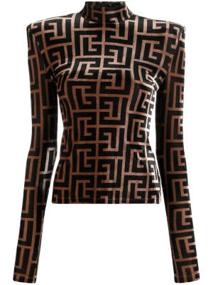 

Monogram-print velvet top, Balmain Monogram-print velvet top