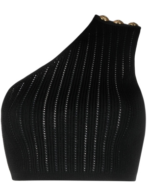

One-shoulder ribbed crop top, Balmain One-shoulder ribbed crop top