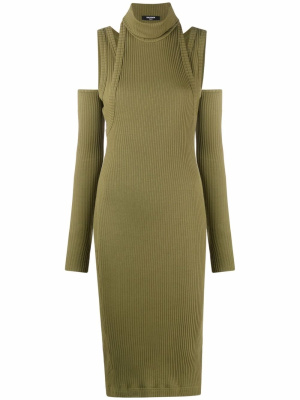

Cold-shoulder knitted midi dress, Balmain Cold-shoulder knitted midi dress