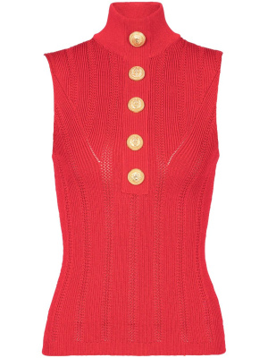 

Buttoned high-neck knit top, Balmain Buttoned high-neck knit top