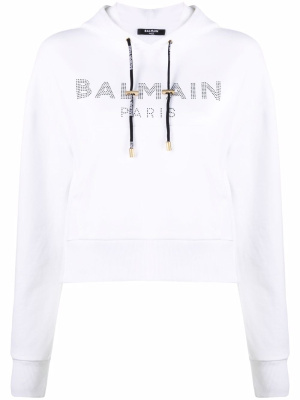 

Rhinestone logo cotton hoodie, Balmain Rhinestone logo cotton hoodie