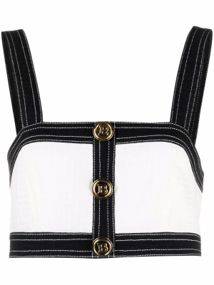 

Cropped bi-colour denim strap top, Balmain Cropped bi-colour denim strap top