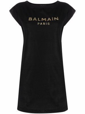 

Logo-print mini T-shirt dress, Balmain Logo-print mini T-shirt dress