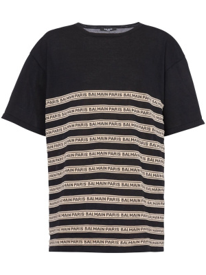 

Striped logo-lettering knit top, Balmain Striped logo-lettering knit top