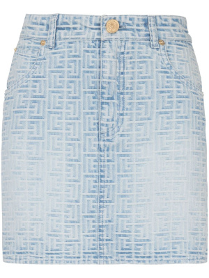 

All-over monogram denim skirt, Balmain All-over monogram denim skirt
