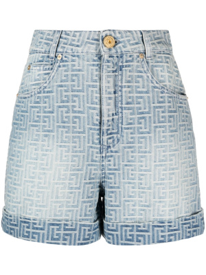

Monogram-print cotton denim shorts, Balmain Monogram-print cotton denim shorts