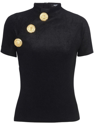 

Button-detail velvet T-shirt, Balmain Button-detail velvet T-shirt
