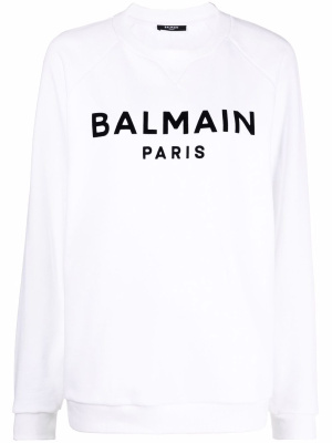 

Flocked logo-print raglan-sleeve sweatshirt, Balmain Flocked logo-print raglan-sleeve sweatshirt