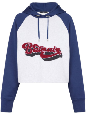 

Logo-print raglan-sleeve hoddie, Balmain Logo-print raglan-sleeve hoddie