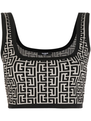 

Cropped monogram jacquard vest top, Balmain Cropped monogram jacquard vest top