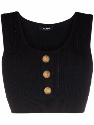 

Logo-button cropped sleeveless knitted top, Balmain Logo-button cropped sleeveless knitted top
