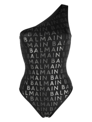 

Logo-print one-shoulder swimsuit, Balmain Logo-print one-shoulder swimsuit