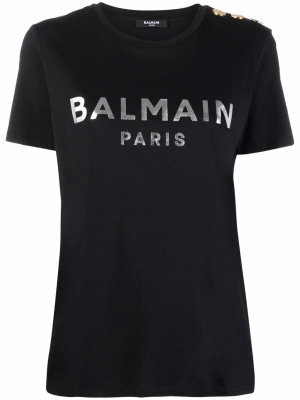 

Metallic-logo button-embellished T-shirt, Balmain Metallic-logo button-embellished T-shirt