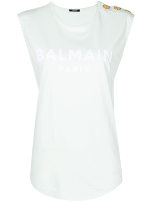 

Logo-print sleeveless T-shirt, Balmain Logo-print sleeveless T-shirt