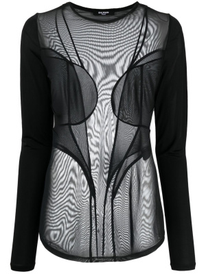 

Semi-sheer panelled top, Balmain Semi-sheer panelled top