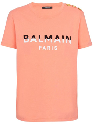 

3-Button flocked-logo organic-cotton T-shirt, Balmain 3-Button flocked-logo organic-cotton T-shirt