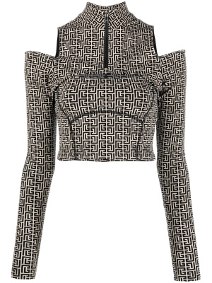 

Monogram-pattern long-sleeve top, Balmain Monogram-pattern long-sleeve top