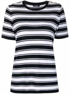 

Horizontal-stripe pattern short-sleeve top, Balmain Horizontal-stripe pattern short-sleeve top