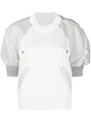 

Crew-neck zip-sleeve knit top, Sacai Crew-neck zip-sleeve knit top