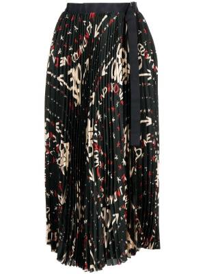 

Graphic-print pleated midi skirt, Sacai Graphic-print pleated midi skirt
